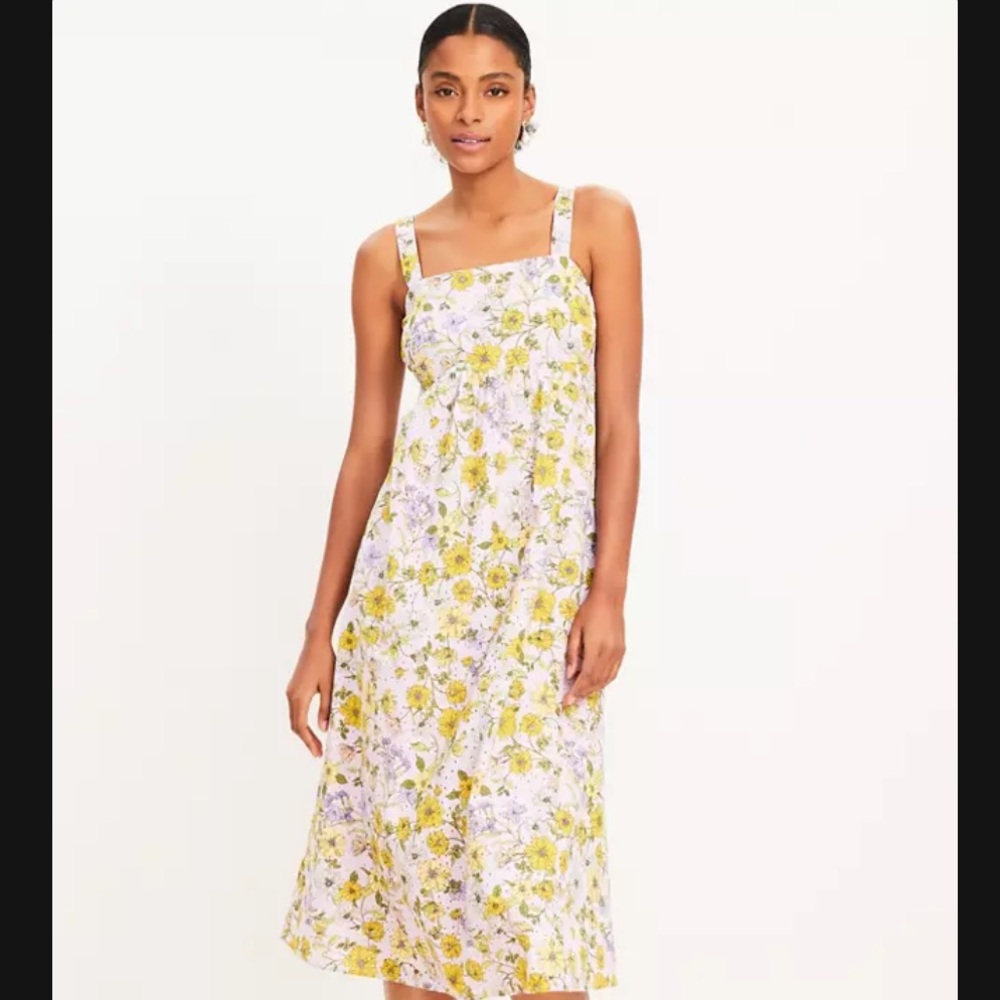 LOFT Floral Embroidered Strappy Midi Dress
